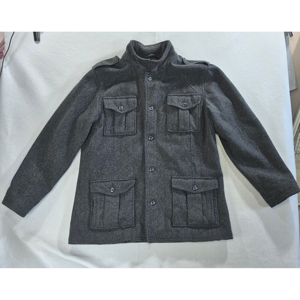 Old Navy Military Gorpcore Field Jacket XL Wool Blend Utility Workwear Grey Coat